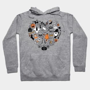 Spooky Cute Halloween Doodles - Skulls & Witchcore Heart Hoodie